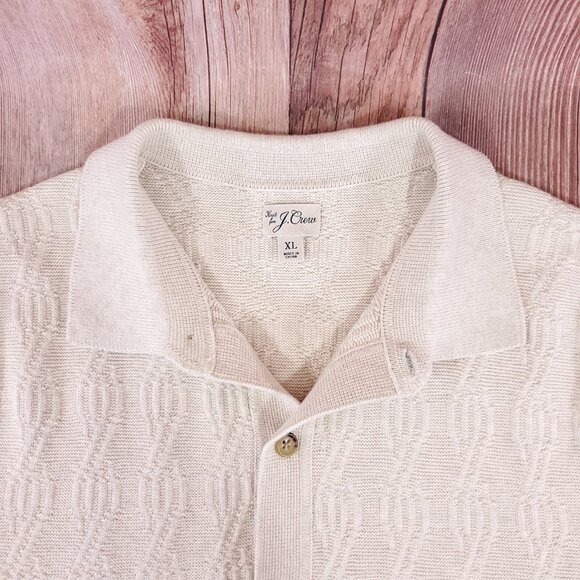 Knit for J Crew Mens XL Neutral Beige Cable Knit SS Cardigan Polo Sweater Cotton - Picture 4 of 12